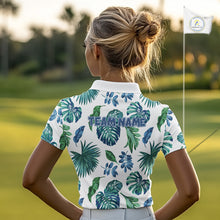 Load image into Gallery viewer, Funny Womens Golf Polo Shirt Tropical Pattern Custom Name Shark Playing Golf Shirt Funny Golf Apparel NBT715