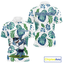 Load image into Gallery viewer, Funny Mens Golf Polo Shirt Tropical Pattern Custom Name Shark Playing Golf Shirt Funny Golf Apparel NBT715
