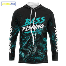 Load image into Gallery viewer, Personalized Bass Fishing Jerseys, Custom Neon Camo Bass Fishing Shirts Long Sleeve Hooded For Men NBT899