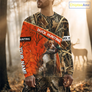 Duck Hunting Orange Camo Custom Name 3D Full Printing Shirts, Hunting Apparel for Duck Hunter NBT114