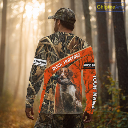 Duck Hunting Orange Camo Custom Name 3D Full Printing Shirts, Hunting Apparel for Duck Hunter NBT114