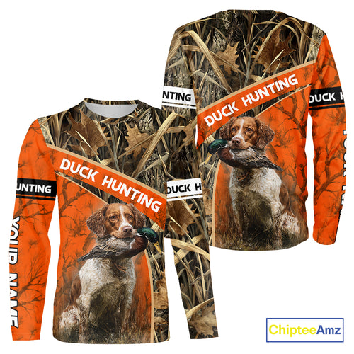 Duck Hunting Orange Camo Custom Name 3D Full Printing Shirts, Hunting Apparel for Duck Hunter NBT114