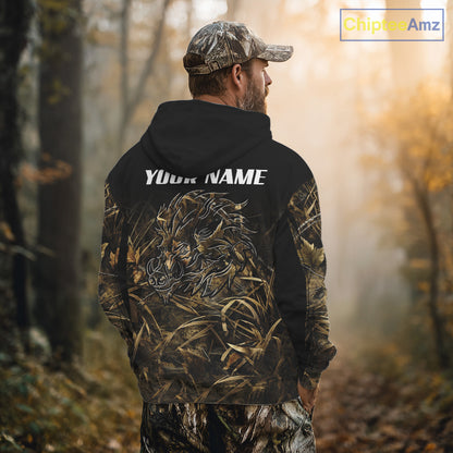 Wild Boar Hunting Camouflage 3D Custom Name Shirts, Custom Boar Hunting Gifts NBT207