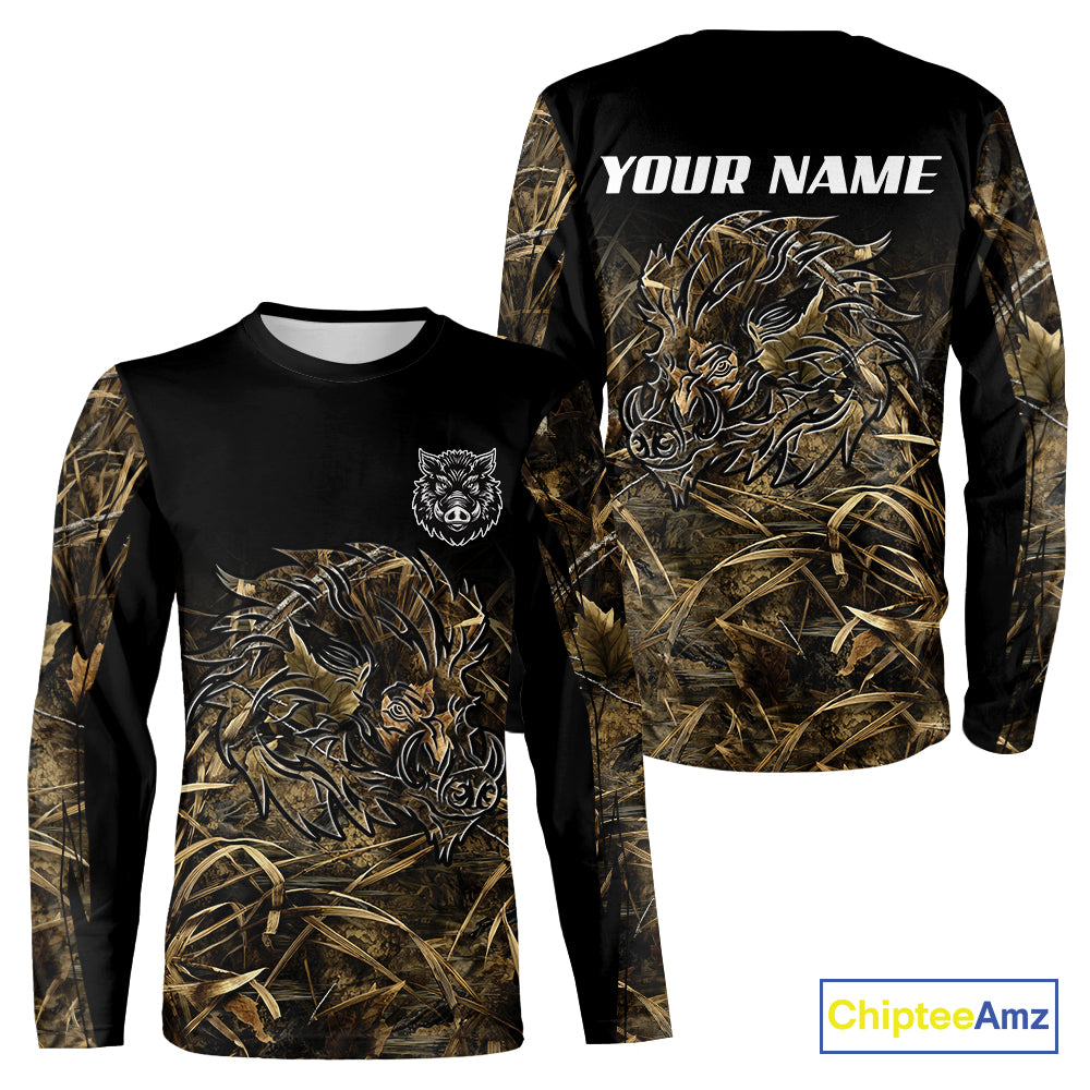 Wild Boar Hunting Camouflage 3D Custom Name Shirts, Custom Boar Hunting Gifts NBT207