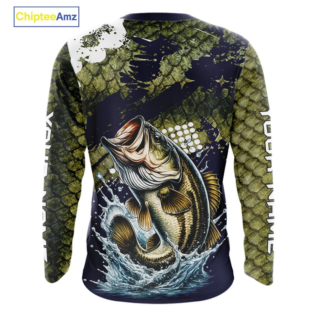 Custom Bass Fishing Green Bass Scales Fishing Shirts For Men, Bass Fishing Shirts NBT470