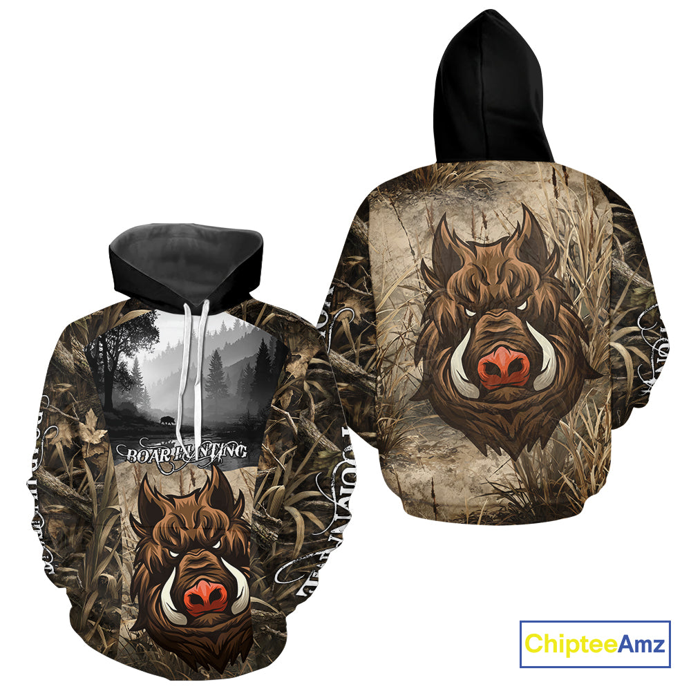 Boar Hunting Camouflage 3D All Over Printed Shirts, Personalized Hunting Clothing, Boar Hunting Camo Shirt NBT210