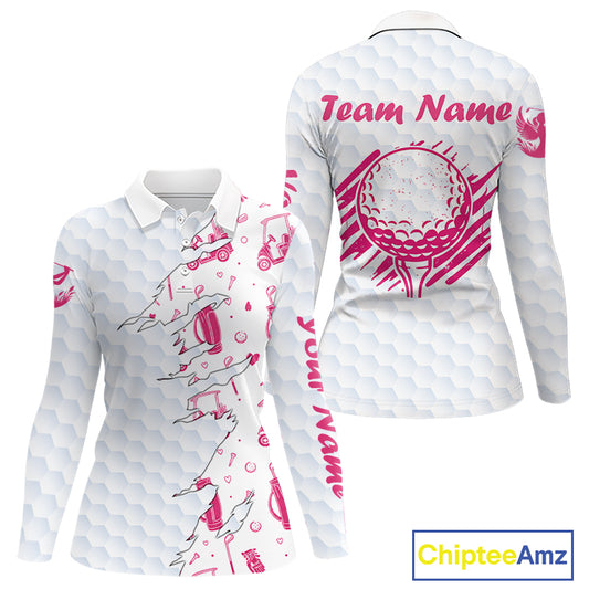 Women Golf Polo Shirt Custom Name Funny Golf Bag Cart Pattern Shirt, Golf Gifts For Ladies NBT825