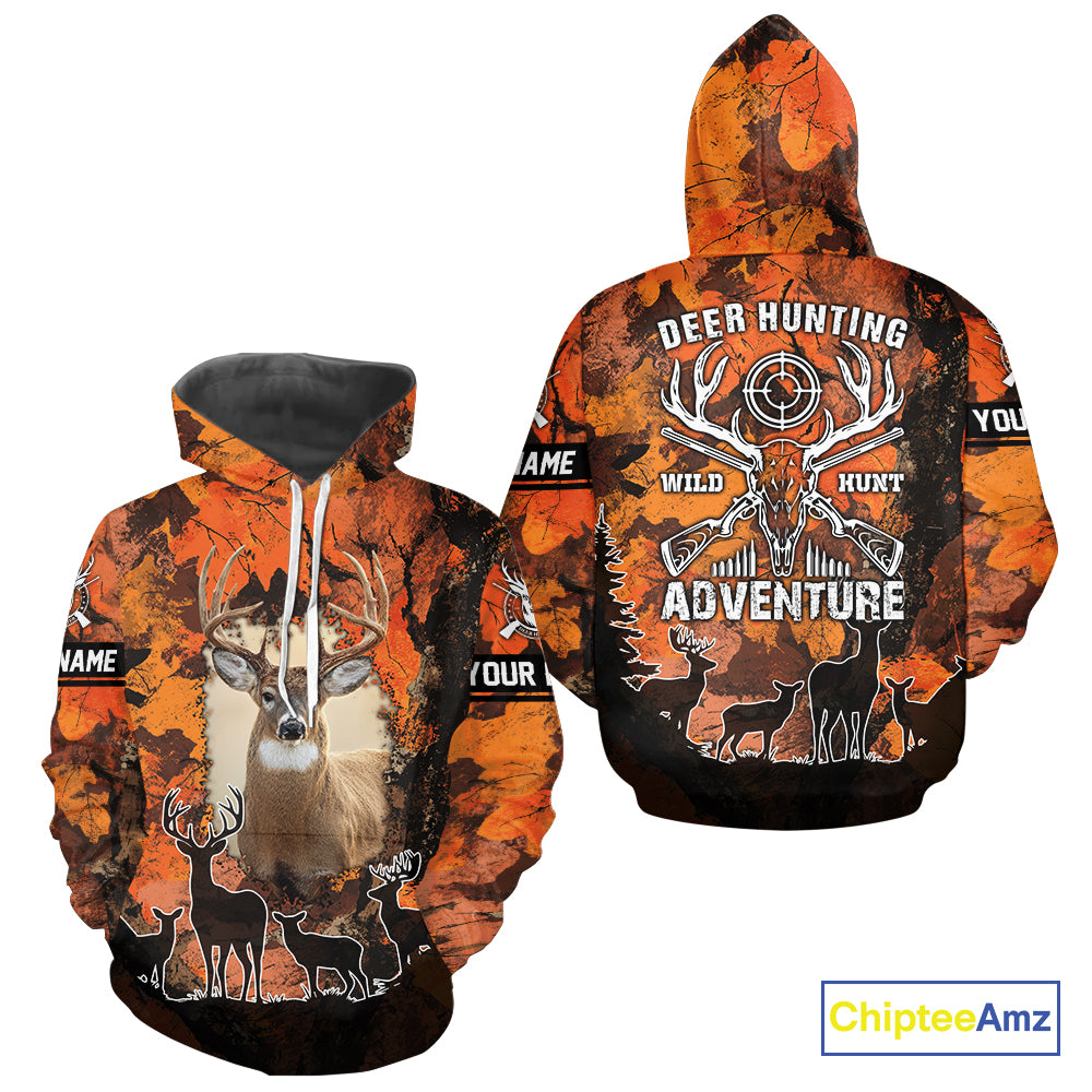Orange Camo Deer Hunting 3D All Over Print Shirt, Custom Name Big Game for the Deer Hunter NBT30