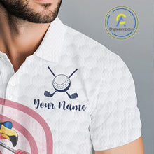 Load image into Gallery viewer, Funny Mens Golf Polo Shirt Custom Pink And White Tropical Flamingo Patter,White Golf Shirt NBT479