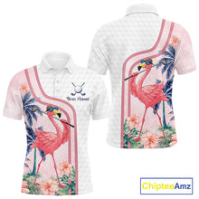 Load image into Gallery viewer, Funny Mens Golf Polo Shirt Custom Pink And White Tropical Flamingo Patter,White Golf Shirt NBT479