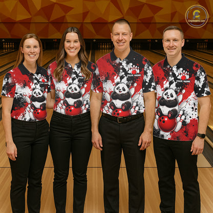 Funny Black And Red Panda Bowling Polo & Quarter Zip For Women, Custom Bowling Team Shirt Bowling Jersey NBT913