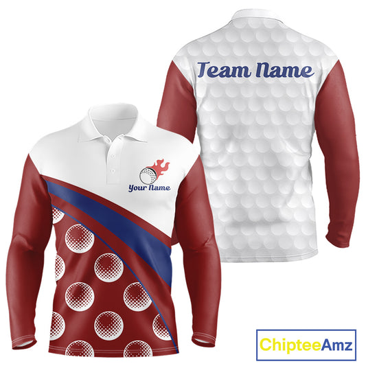 Funny golf balls pattern mens long sleeve golf polo shirt custom name - front view