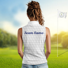 Load image into Gallery viewer, woman in funny golf balls womens sleeveless red golf polo shirt with team name 