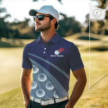 Load image into Gallery viewer, Funny Golf Balls Pattern Mens Golf Polo Shirts Custom Name Golf Apparel For Men | Blue NBT740