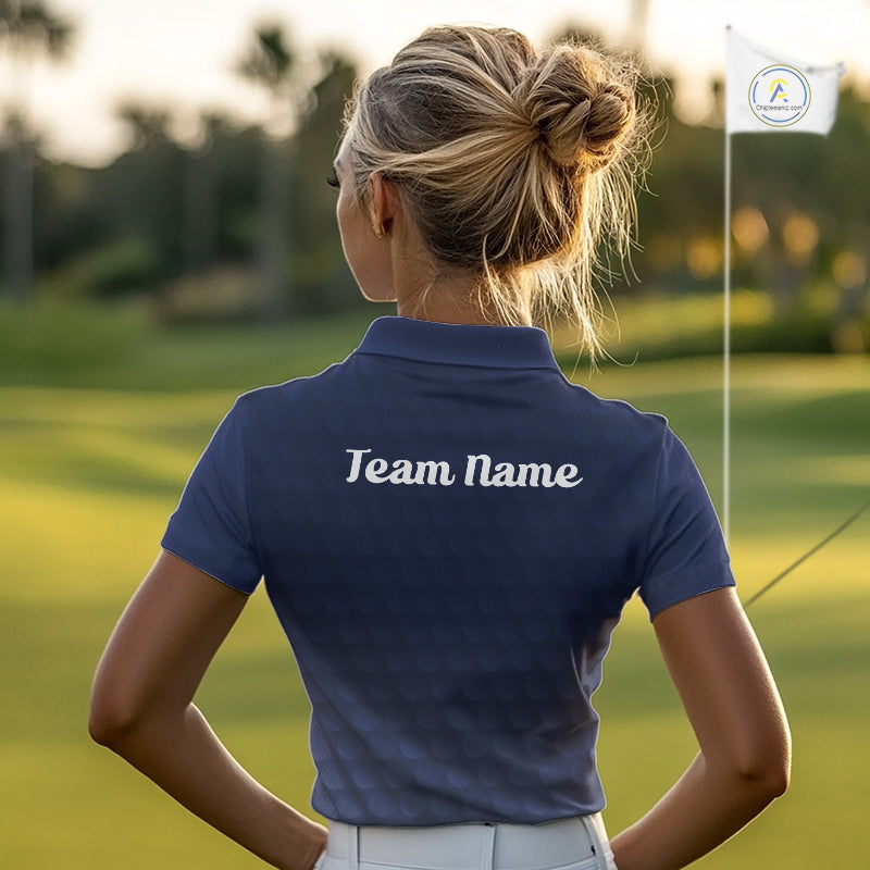 woman in funny golf balls womens blue golf polo shirt with team name 