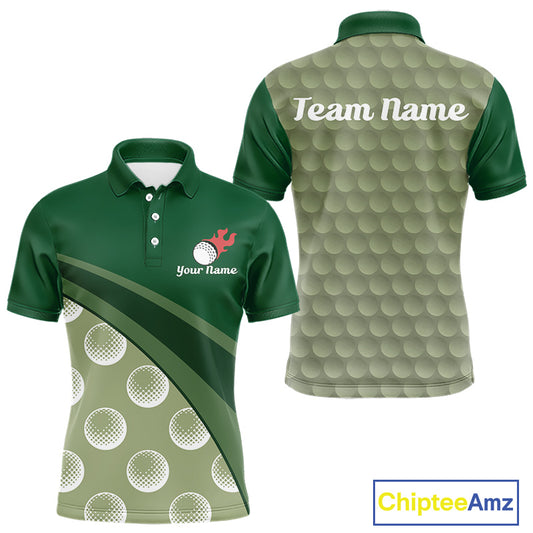 Funny Golf Balls Pattern Mens Golf Polo Shirts Custom Name Golf Apparel For Men | Green NBT741