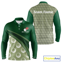 Load image into Gallery viewer, Funny Golf Balls Pattern Mens Golf Polo Shirts Custom Name Golf Apparel For Men | Green NBT741