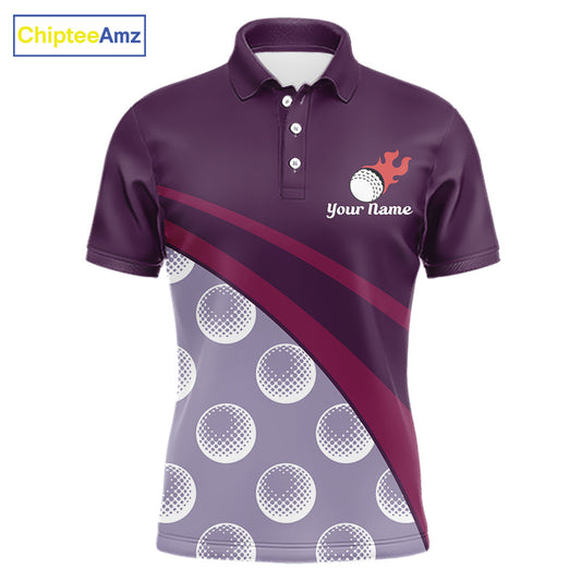 Funny golf balls pattern mens golf polo shirt custom name - front view