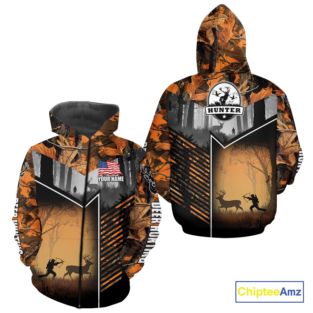 Orange Camo Deer Bow Hunting Custom Name Shirts - Best Hunting Apparel, Hunting Gifts for Men NBT42