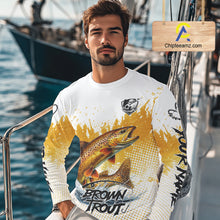 Load image into Gallery viewer, Custom Brown Trout Long Sleeve Fishing Shirts Yellow Camo Fishing Lures, Custom Fishing Jerseys NBT377