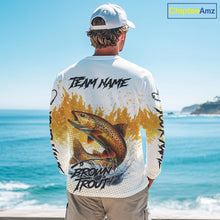 Load image into Gallery viewer, Custom Brown Trout Long Sleeve Fishing Shirts Yellow Camo Fishing Lures, Custom Fishing Jerseys NBT377