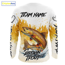 Load image into Gallery viewer, Custom Brown Trout Long Sleeve Fishing Shirts Yellow Camo Fishing Lures, Custom Fishing Jerseys NBT377