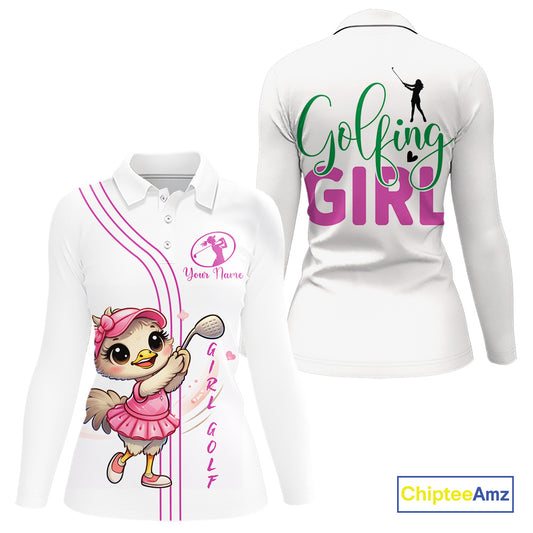 Funny Ostrich Womens Golf Polo Shirts, Cute Women's Golf Shirts, Girls Golf Shirts NBT495