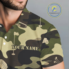 Load image into Gallery viewer, Green Camo Mens Golf Polo Shirts Custom Golf Attire For Men, Personalized Golfer Gifts NBT626