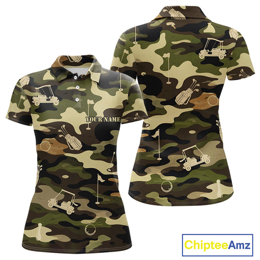 Green Camo Womens Golf Polo Shirts Custom Golf Attire For Ladies, Personalized Golfer Gifts NBT626
