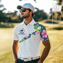 Load image into Gallery viewer, Funny Mens Golf Polo Shirt Custom Tropical Flamingo Pattern White Golf Shirts NBT521