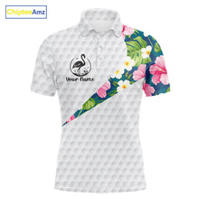 Load image into Gallery viewer, Funny Mens Golf Polo Shirt Custom Tropical Flamingo Pattern White Golf Shirts NBT521