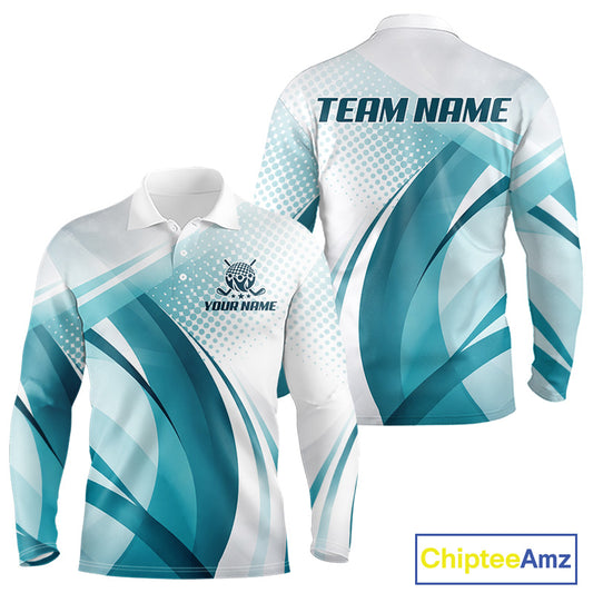 Mens Golf Polo Shirt Blue Pattern Custom Name And Team Name Golf Shirt, Golfing Gifts NBT528
