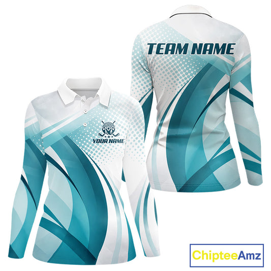 Womens Golf Polo Shirt Blue Pattern Custom Name And Team Name Golf Shirt, Golfing Gifts NBT528