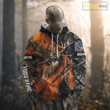 Load image into Gallery viewer, Whitetail Deer Hunting Orange and Black Camo Shirts with US Flag, Personalized Hunting Shirt NBT68