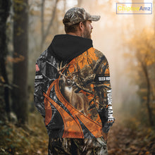 Load image into Gallery viewer, Whitetail Deer Hunting Orange and Black Camo Shirts with US Flag, Personalized Hunting Shirt NBT68