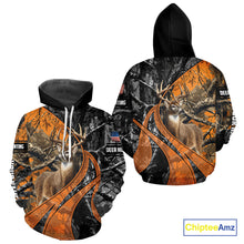 Load image into Gallery viewer, Whitetail Deer Hunting Orange and Black Camo Shirts with US Flag, Personalized Hunting Shirt NBT68