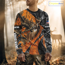Load image into Gallery viewer, Whitetail Deer Hunting Orange and Black Camo Shirts with US Flag, Personalized Hunting Shirt NBT68
