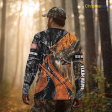 Load image into Gallery viewer, Whitetail Deer Hunting Orange and Black Camo Shirts with US Flag, Personalized Hunting Shirt NBT68