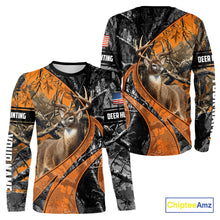 Load image into Gallery viewer, Whitetail Deer Hunting Orange and Black Camo Shirts with US Flag, Personalized Hunting Shirt NBT68
