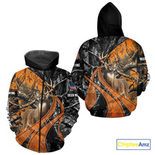 Load image into Gallery viewer, Whitetail Deer Hunting Orange and Black Camo Shirts with US Flag, Personalized Hunting Shirt NBT68