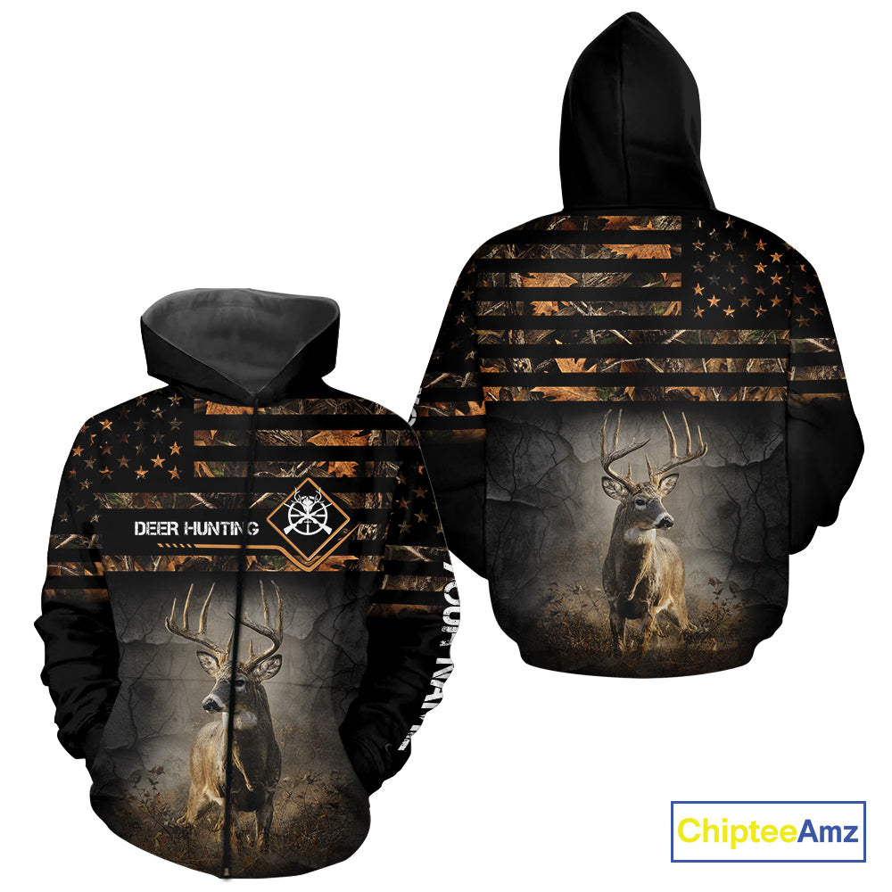 Deer Hunting Orange Camo US Flag All Over Print Custom Name, Hunting Gifts for Men NBT246