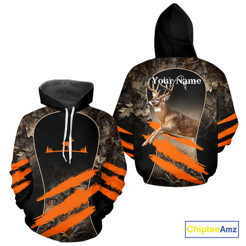 Whitetail Deer Hunting Shirt Camouflage Orange 3D, Deer Hunter Custom Name, Hunting Gift NBT248