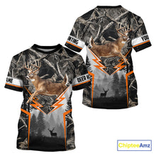 Load image into Gallery viewer, Jumping Whitetail Deer Hunting Dark Camo Custom Name 3D All Over Printed Shirts, Hunting Gifts NBT73
