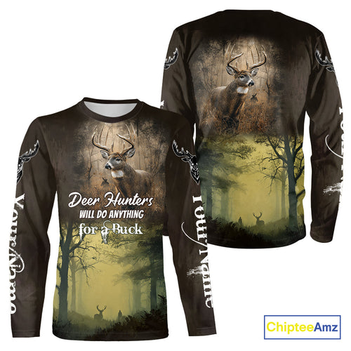 Best Brown Camo Deer Hunting Clothes Custom Name Whitetail Deer Design Hunting Gifts NBT78