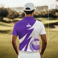 Load image into Gallery viewer, Mens Golf Polo Shirts Custom Name Purple And White Golf Shirt, Golf Attire NBT670