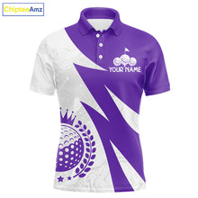 Load image into Gallery viewer, Mens Golf Polo Shirts Custom Name Purple And White Golf Shirt, Golf Attire NBT670