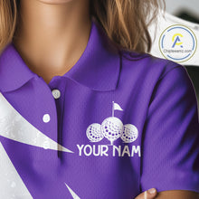 Load image into Gallery viewer, Womens Golf Polo Shirts Custom Name Purple And White Golf Shirt, Golf Attire NBT670