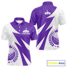 Load image into Gallery viewer, Mens Golf Polo Shirts Custom Name Purple And White Golf Shirt, Golf Attire NBT670