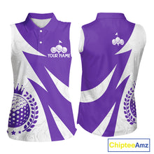 Load image into Gallery viewer, Womens Sleeveless Golf Polo Shirts Custom Name Purple And White Golf Shirt, Golf Attire NBT670