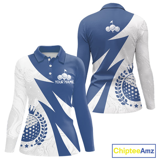 Womens Golf Polo Shirts Custom Name Navy Blue And White Golf Shirt, Golf Attire NBT671